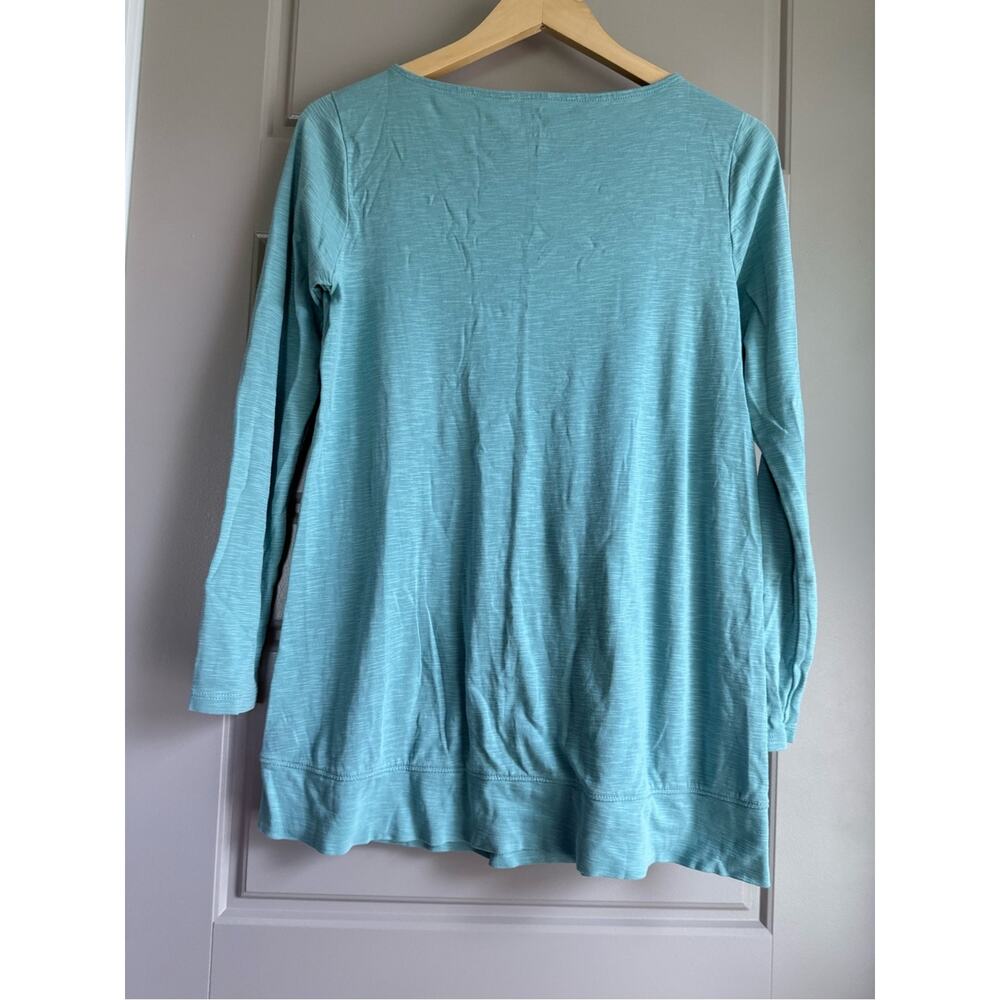 J JILL light turquoise blue 100% pima cotton boat neck tunic 3/4 sleeve top - Picture 5 of 6